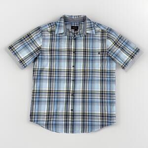 Marmot Plaid Short Sleeve Button Up Shirt Men’s M Blue Green Outdoor Hiking Work